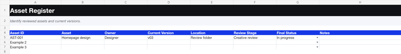Revision and Approval System workbook preview